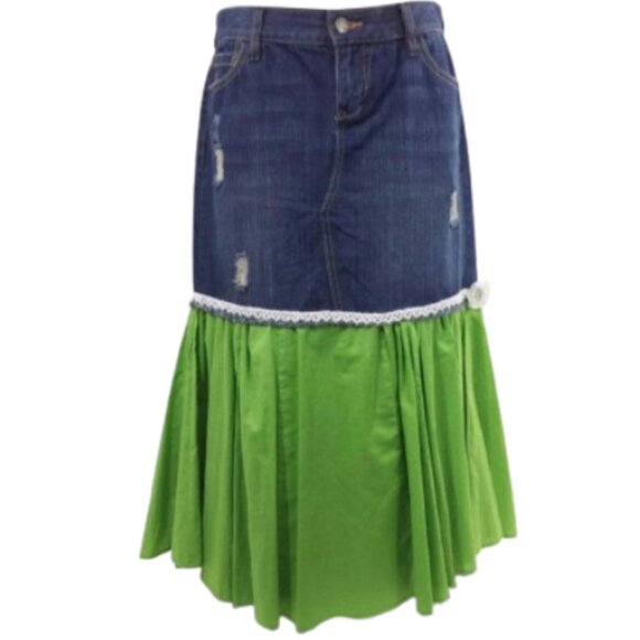 OLD NAVY Upcycled Refashioned Distressed Long Jean Skirt - Women's 6 - Picture 3 of 7